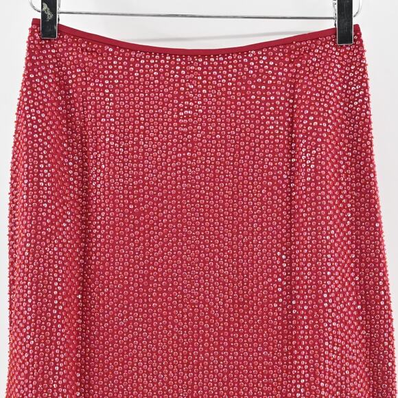 Vtg‎ Y2k CACHE Skirt Size 4 Silk Red Beaded Sequin Embellished Mini Siren Glam - Picture 3 of 11